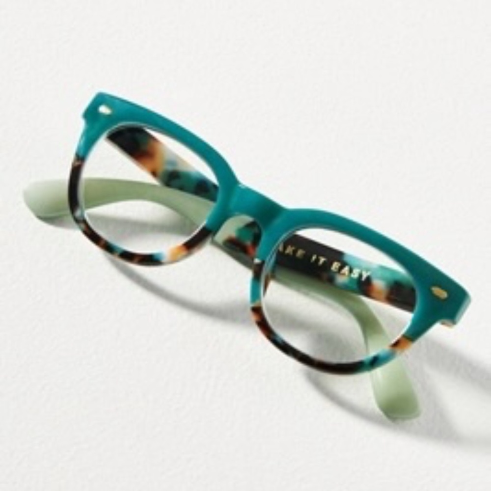 NEW from Anthropologie Take it Easy Teal Blue Light Filtering Glasses +1.25
